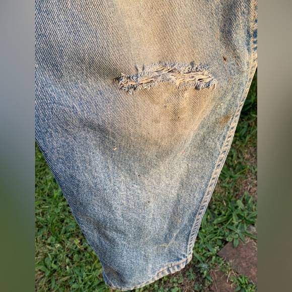 Vtg 70s 80s LEE JEANS MADE IN USA Men’s 36x30 Skyriders Distressed Torn Stained - Picture 5 of 12